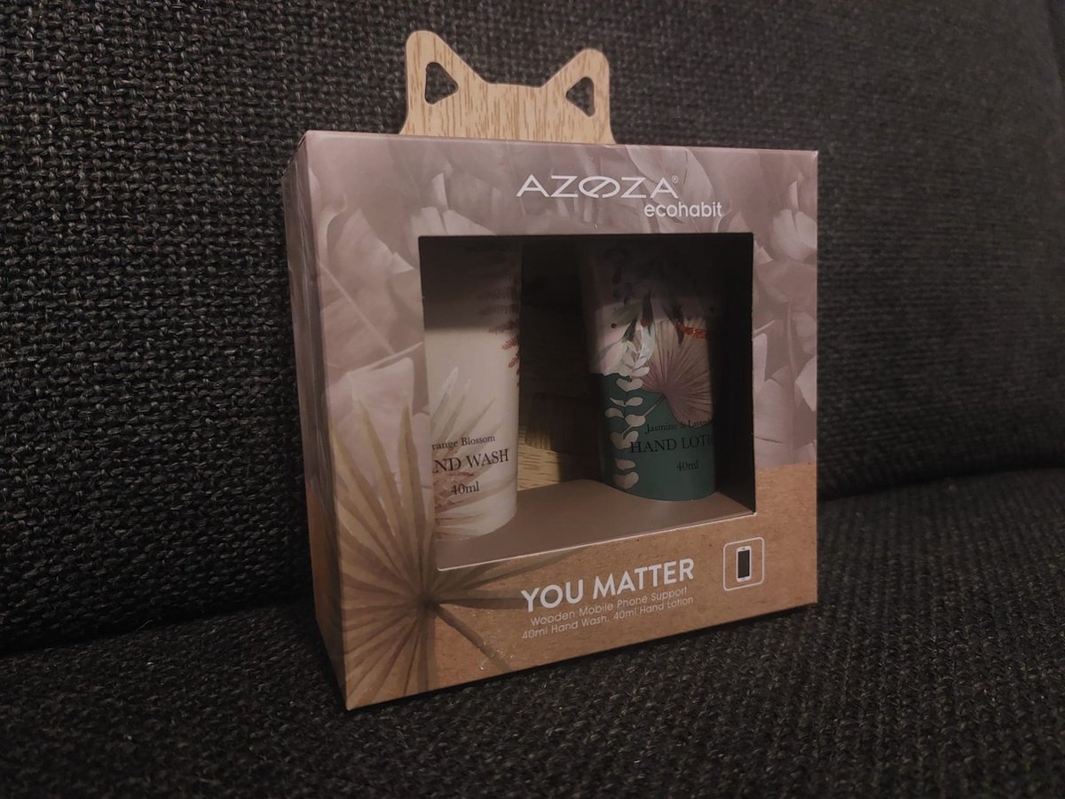 Azoza Ecohabit Handverzorging Cadeauset met Telefoonhouder - 3-delige Handverzorging Geschenkset | Hand Wash - Hand Lotion - Houten Telefoonhouder - Huidverzorging Geschenkset