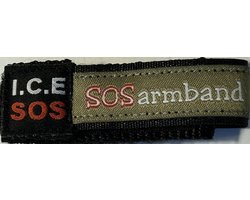 ICE SOS armband olijfgroen SMALL (3 -9 jaar). Ideaal voor zomer of winter vakantie, dagelijkse gebruik, dagje uit naar een pretpark, schoolreis, naar zee en allee andere activiteiten. ID, Lost and Found, Medische reden. allergie