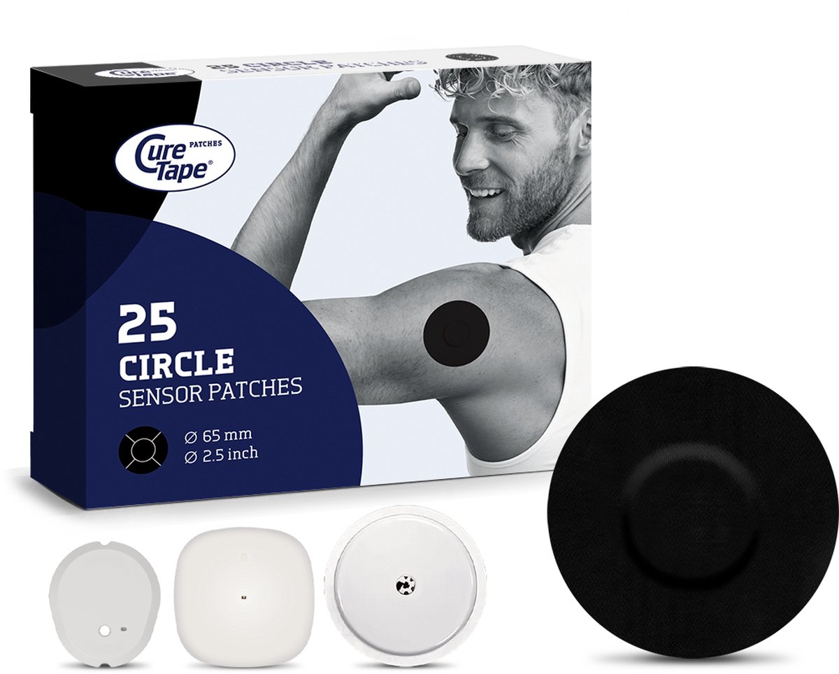 CureTape Sensor Patches - Circle - Black - Freestyle Libre 2 & 3 - Dexcom G7 - Medtronic Simplera - 25 Stuks