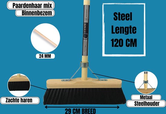 Synx Tools bezem Binnenbezem Paardenhaar 29cm - Zachte Bezems - Bezem - Bezems - Kamerveger - Zaalveger / Zachte Besem - Incl. Steel 120cm - Binnen Bezem - Veger met Stofblikset/Stoffer en blik "bamboe "ECO" collection van Synx Tools — afbeelding 4