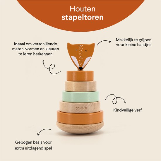Trixie Houten Stapeltoren - Mr. Fox - Houten stacking toy - Educatief speelgoed - Voor Jongens & Meisjes - Vos van Trixie — afbeelding 3