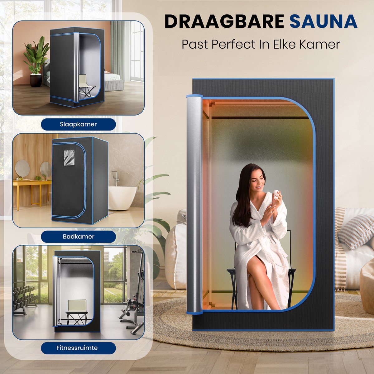 SereneLife sauna - draagbare sauna op ware grootte — Personal Home Spa, met afstandsbediening, opvouwbare stoel, timer thumbnail 6