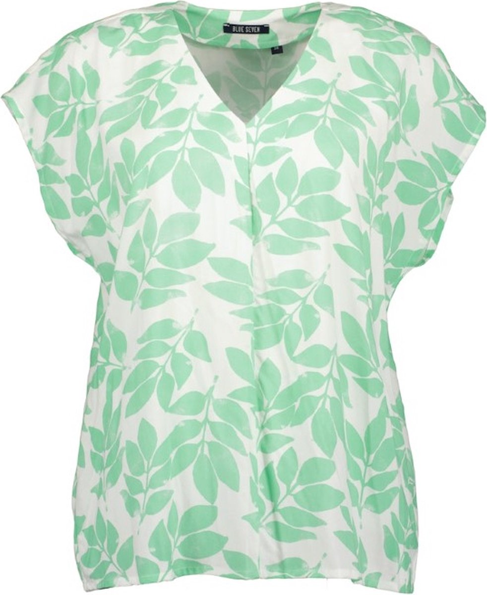 Blue Seven - Blouse 180232 wit/groen print v-hals korte mouwen - maat 46
