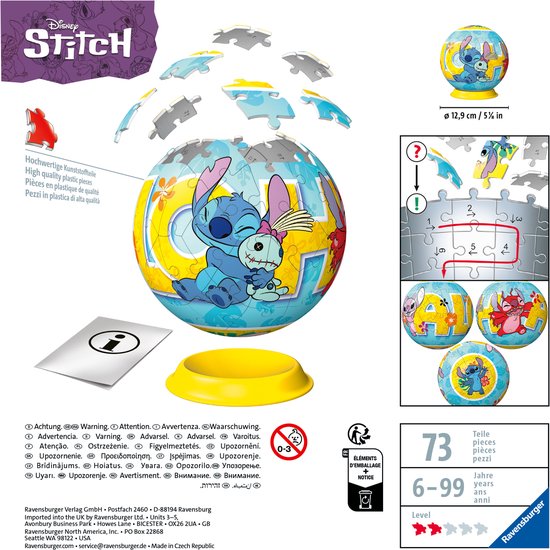Ravensburger - Puzzle-Ball Disney Stitch - 3D Puzzelbal - 72 Stukjes | bol