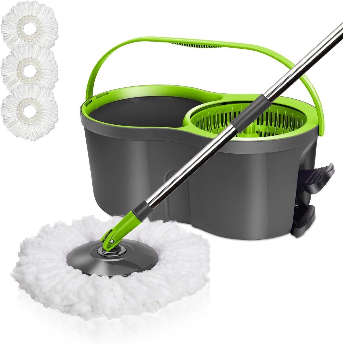 Goedkoopste Mopset met emmer - 2-in-1 vloermop complete set met 3 microvezelpads - dweil voor laminaat (groen