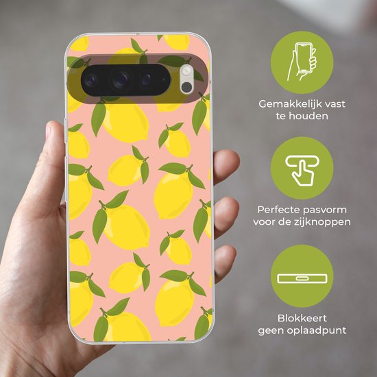 Coque de téléphone compatible avec Google Pixel 9 Pro XL - Citrons - Jaune - Rose - Motif - Fruits - Coque en Siliconen