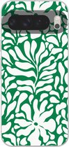 Telefoonhoesje Geschikt voor Google Pixel 9 Pro XL hoesje - Bloemen patroon - Groen - Wit - Print - Siliconen Telefoonhoesje Telefoonhoesje