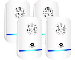 Vulpes Goods® Verjager - Ultrasone Muizenverjager PRO - 8-in-1 Ongedierte Verjager - Muizenverjager voor binnen - Pest Reject - Ongediertebestrijding - Insectenverjager - Muggenverjager - 4 Pack - Wit