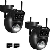 Beveiligingscamera Buiten - 2 Stuks - Wifi en 256GB - Buiten Camera met Nachtzicht - Dubbele Lens - Zwart - van Saaf