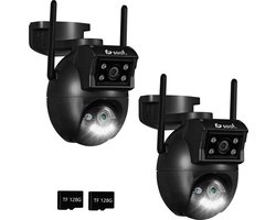 Beveiligingscamera Buiten – 2 Stuks – Wifi en 256GB – Camerabewaking – Beveiligingscamera – Buiten Camera met Nachtzicht – Dubbele Lens – Zwart – Saaf