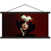 Posterhanger incl. Poster 60x30 cm - Schoolplaat - Vrouw - Kersen - Slagroom - Textielposter - Zwarte latten