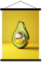 Posterhanger incl. Poster 90x120 cm - Schoolplaat - Avocado - Discobal - Geel - Glitter - Textielposter - Zwarte latten