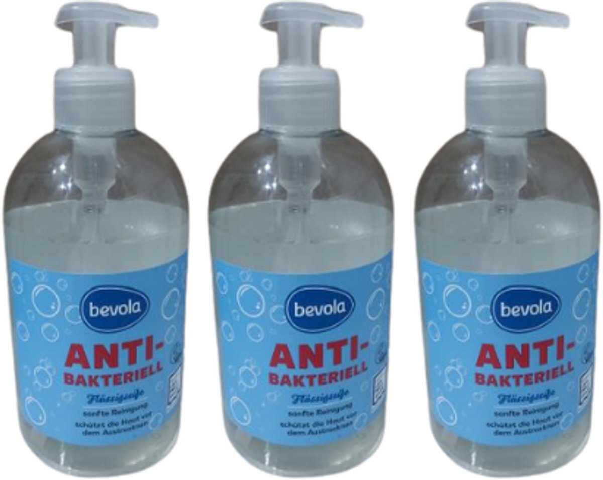 Bevola Handzeep Antibacterieel - 3x 500 ml Multipack | Vloeibare antibacteriele Handzeep - Reinigt en beschermd de handen - pH-huidneutraal