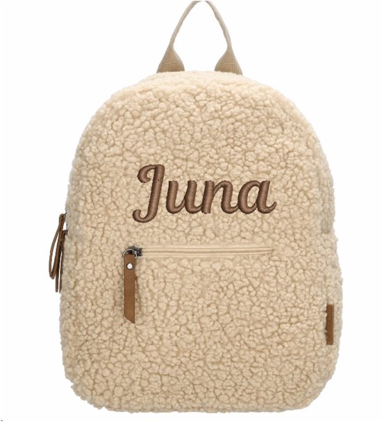 Rugtas Teddy creme met geborduurde naam