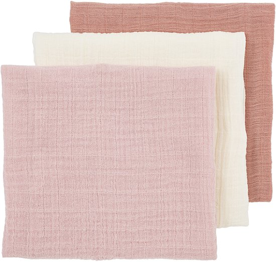Lingettes hydrophiles prélavées Meyco Bébé Uni - lot de 3 - prélavées hydrophiles - rose soft /rose/naturel - 70x70cm