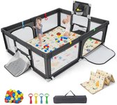 Babybox opvouwbaar, box met 50 speelballen en matras, kruiphekje activiteitencentrum voor kinderen, met draagtas (donkergrijs) (205 x 145 cm x 69 cm, donkergrijs)