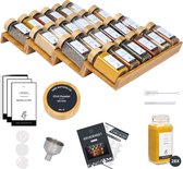 Organess Étagère à épices avec 24 Pots d'herbes aromatiques – Tiroir à épices – Organisateur d'épices – Organiseur de tiroir de cuisine – Set complet – 4 pièces – Bamboe