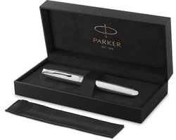Parker Sonnet Ciselé Special Edition vulpen, dop, huls en detail met palladium afwerking, medium, 18k massief gouden penpunt, zwarte inkt en converter