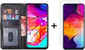 Samsung a50 hoesje bookcase zwart - Samsung galaxy a50 hoesje bookcase zwart wallet case portemonnee book case hoes cover hoesjes - 1x Samsung a50 screenprotector screen protector
