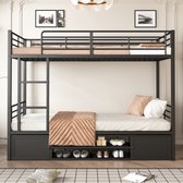 Lit Superposé 90x200cm Avec Garde-Robe Et 6 étagères Ouvertes, Lit