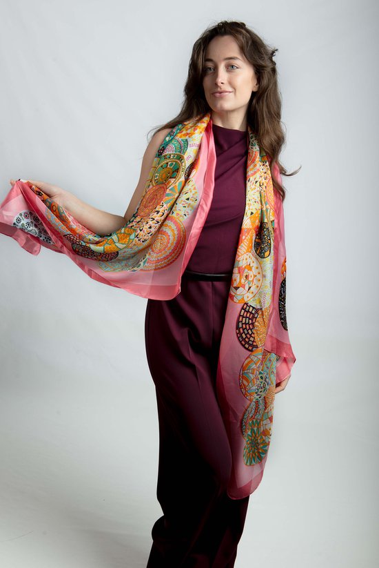 Echarpe Mirka Accessoires Junkie Amsterdam- Echarpe femme- Echarpe longue- Katoen- Glitter- Cosy chic- Goud Feuilles- Accent doré- Luxe- Rose