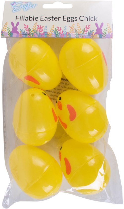 Home & Styling Vulbare hobby kunststof paaseieren - 8 cm - 24x stuks - kuikens geel - Paasdecoraties