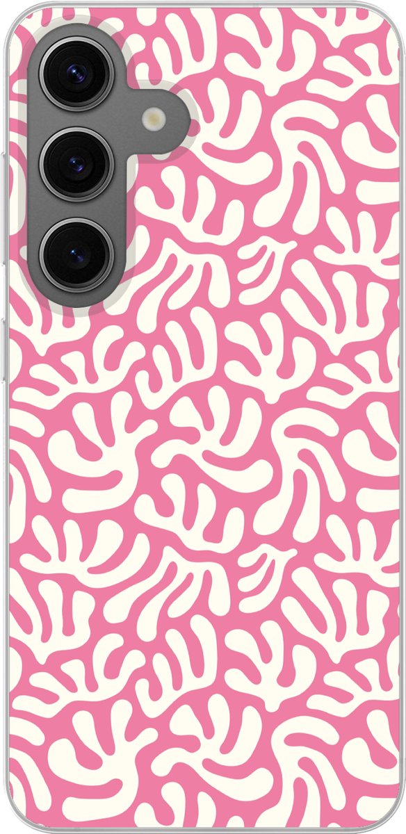 Telefoonhoesje samsung Galaxy S24 hoesje - Koraal - Patroon - Roze - Wit - Minimalistisch - Siliconen Telefoonhoesje Telefoonhoesje