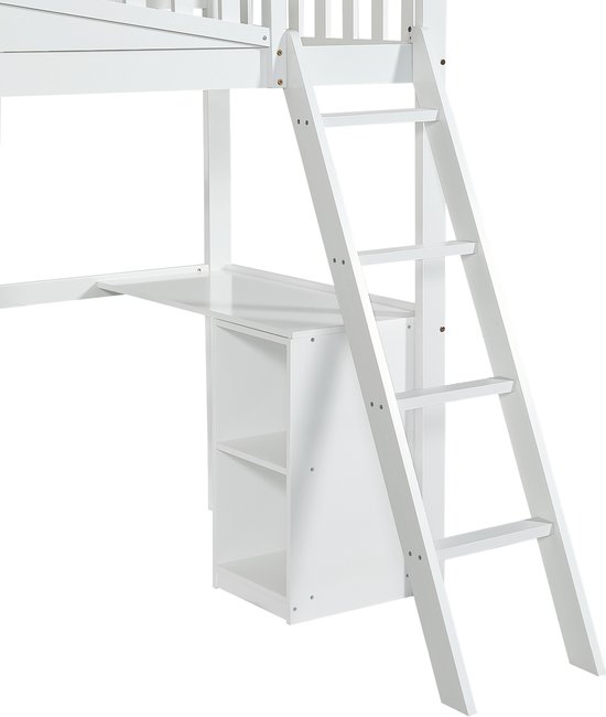 Lit mezzanine Sweiko - 90x200 cm - avec table + armoire + toboggan - Pin + MDF - Wit