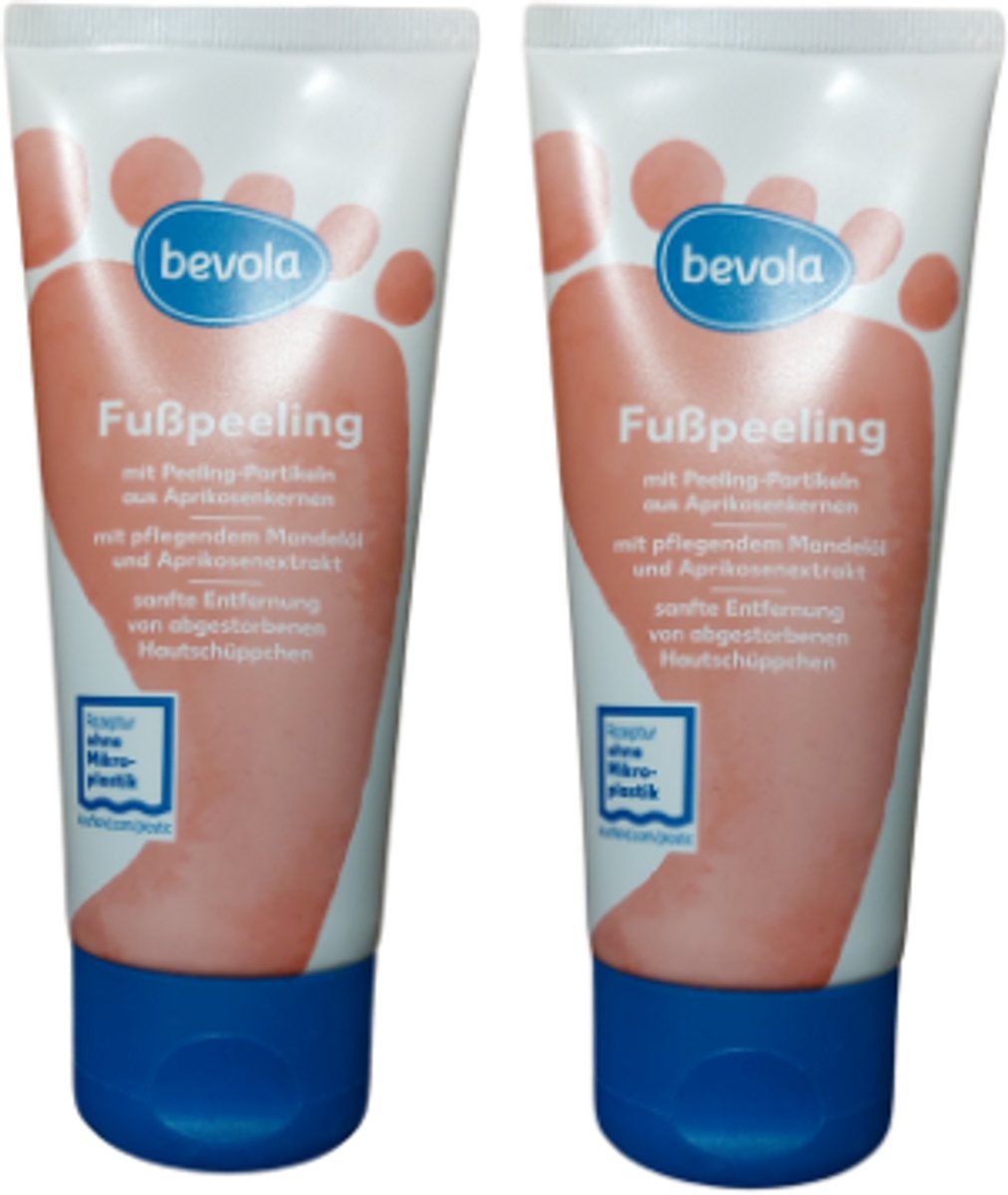 Bevola Voetpeeling met Amandelolie en Abrikozenextract | 2x 100 ml Multipack - Verzorgende Voetscrub met Amandelolie en Abrikozenextract | pH-huidvriendelijk