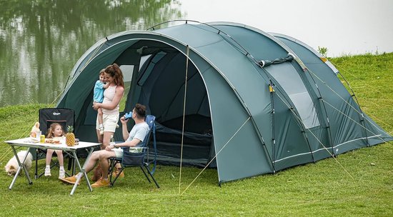Tent voor 5-6 personen, tunneltent, waterdicht, 3000 mm, 6 personen, campingtent, 2 slaapcabines met stahoogte, voortent, grondzeil, XXL, grote familietent, groepstent voor camping, reizen van Outsunny — afbeelding 3