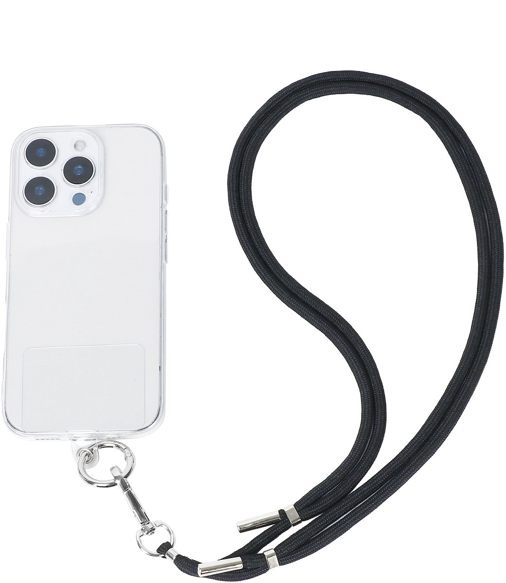Eleganci® - Telefoonkoord Universeel - Telefoonkoorden Verstelbaar - Universeel Telefoon Koord Polyester - Telefoonketting Universeel - verstelbaar afneembaar koord voor mobiele telefoon - Zwart
