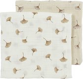 Meyco Baby Ginkgo pre-washed hydrofiele doeken - 2-pack - pre-washed hydrofiel - offwhite/soft sand - 70x70cm