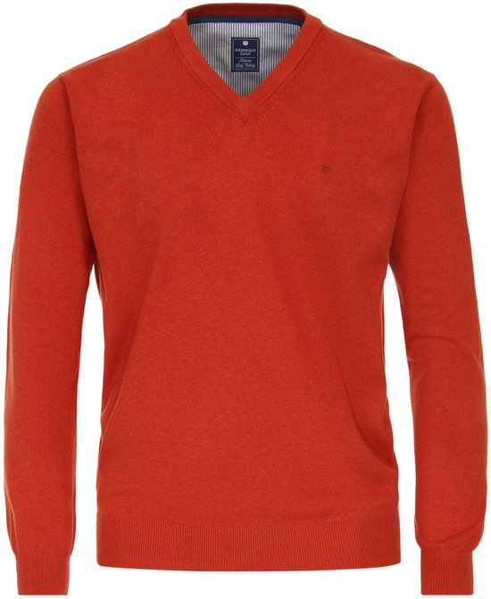 Pull homme Redmond en coton - Col V- Terracotta (épaisseur moyenne)