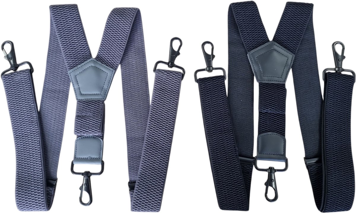 Duo Pack Bretels Zwart-Grijs Met 3 stevige Karabijnhaken Voor om de lus Van je broek