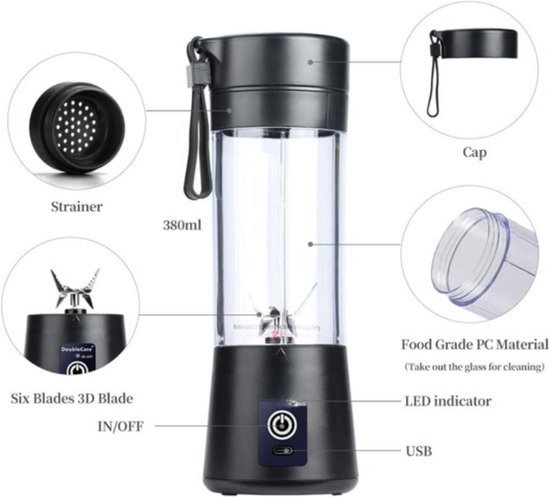 Tragbarer Mixer Smoothie Maker To Go, SGZIOO 450 ML Portable Blender, 12 Klingen, mit LED Display, Kleiner Mixer Für Shakes und Smoothie, Wiederaufladbar Mini standmixer Sport, Reisen, Outdoor