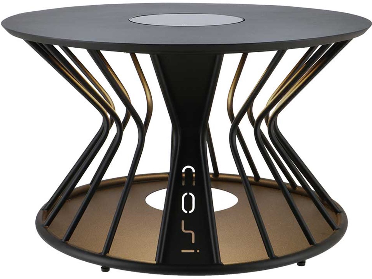 Cosilumia Round Black – Salontafel met Lantaarn – Ø 70 x 41 cm - Oplaadbaar (Zonnepaneel & USB-C)