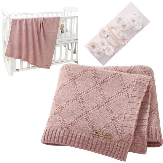 Foto: Twenty two gebreid babydeken 6stuks handgemaakte bloem haarspeldjes roze oud roze 70x90cm 2 delig set dekentje voor de ledikant wiegje box kinderwagen wiegendeken geschikt voor elk seizoen newborn kraamcadeau babygeschenkset voor meisje