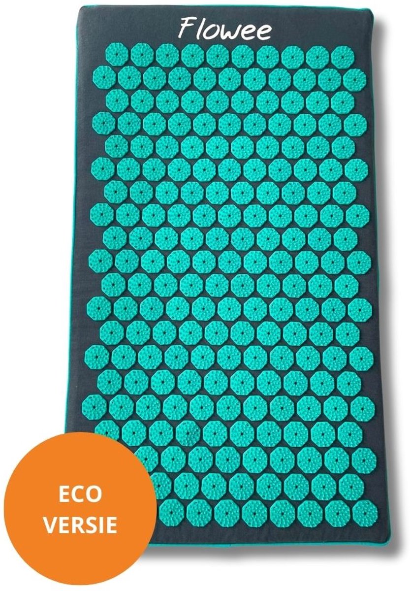 Goedkoopste Flowee Spijkermat ECO - Grijs met zeegroen - Vulling Kokosvezels - 77x45 cm - Acupressuur Mat - Spijkerbed - Acupunctuur - Shakti Massage