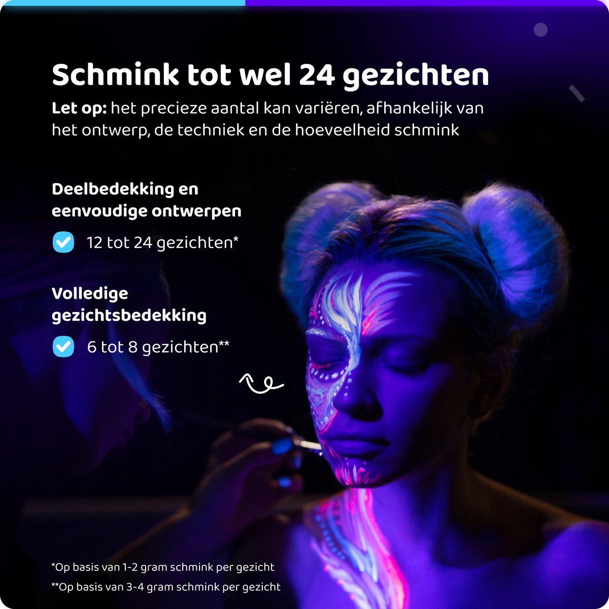 Paint-A-Boo Glow in the Dark Kinderschmink - 8 Kleuren - Neon Schmink - Schminkset Waterbasis - Face Paint - 24 Gezichten - 30 Voorbeelden — afbeelding 9