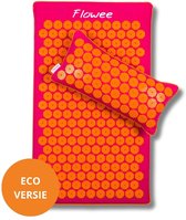 Flowee Spijkermat ECO & spijkerkussen SET - Fuchsia met oranje - Vulling Kokosvezels & Boekweitkaf (77x45+22x44cm) - Acupressuur Mat - Spijkerbed - Acupunctuur - Shakti Massage - Vijf jaar Garantie