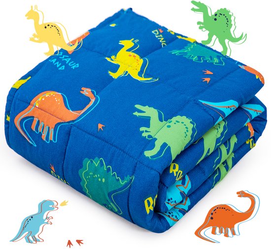 Sivio-Verzwaringsdeken Kind 1,3kg - 90 x 120cm - Zwaartedeken - Weighted Blanket - Verzwaarde Deken - Oeko Tex Keurmerk-Kind Beter slapen-Blauwe Dinosaurus