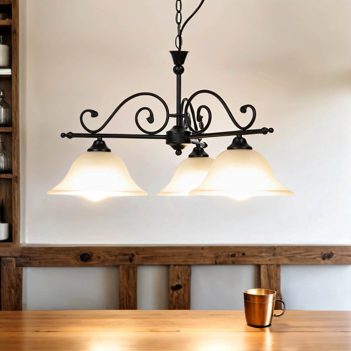 Licht-Erlebnisse - Dorothea - Hanglamp - E27 - van - Metaal Albasterglas - in - Zwart wit