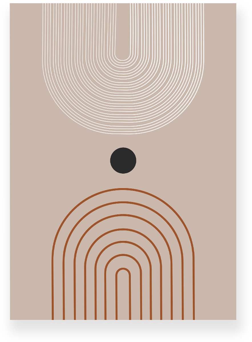 Yisual Poster 20x30 cm - Halve Bogen - Lijnen - Taupe - Bruin - Minimalistisch - Japandi - Muurdecoratie - Wanddecoratie