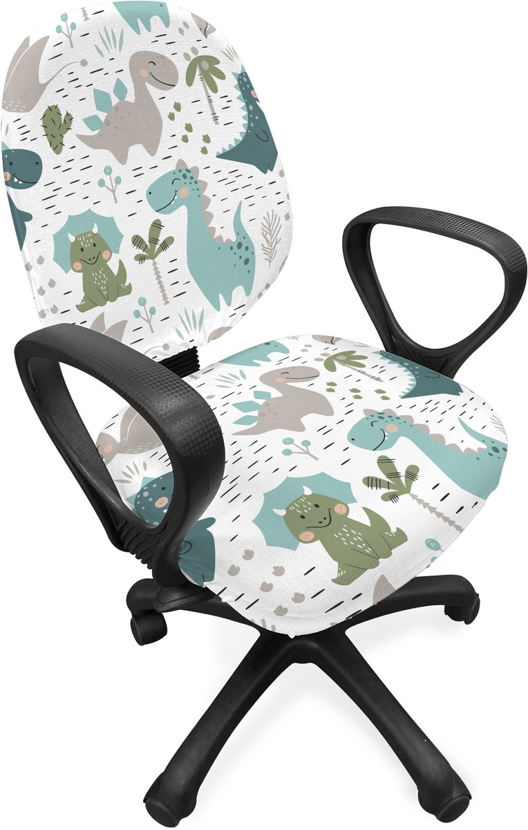 New Bed Cartoon Lachende dinosaurussen Stoelhoes voor Bureaustoel, Rekbare en Wasbare Stoffen Hoes, Standaardmaat