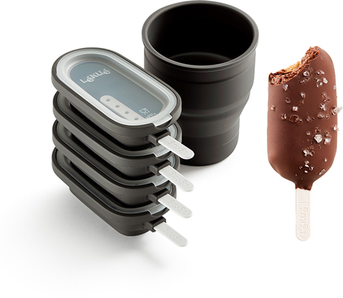 Lékué IJsvormpjes klassiek - 4 st. met beker - Brown