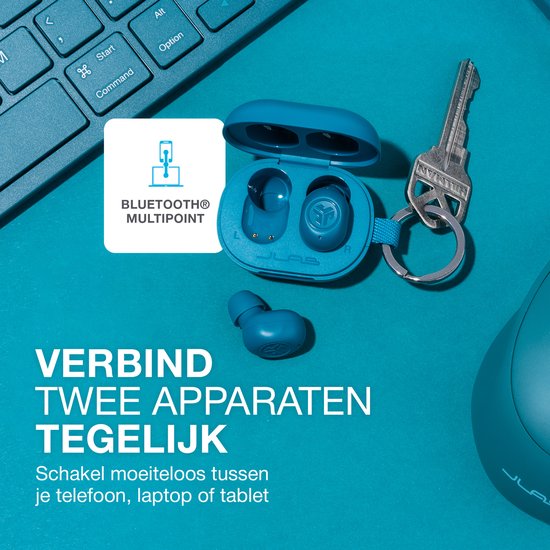 Écouteurs sans fil JLab JBuds Mini - Écouteurs sans fil - Technologie multipoint - Design Ultra petit - Suppression du bruit - Capteurs tactiles - Aqua