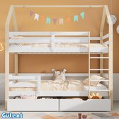 Bol.com Gutent Kinderstapelbed-Huisvorm-Grote laden-Pine-90 x 200 cm-Geen matras-Wit+Hout aanbieding