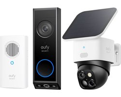 eufy Security E340 Video Deurbel met Chime + eufy Security S340 Solocamera – SoloCam – Draadloze 3K beveiligingscamera voor buiten met dual-lens, 360° dekking – Bundelvoordeel