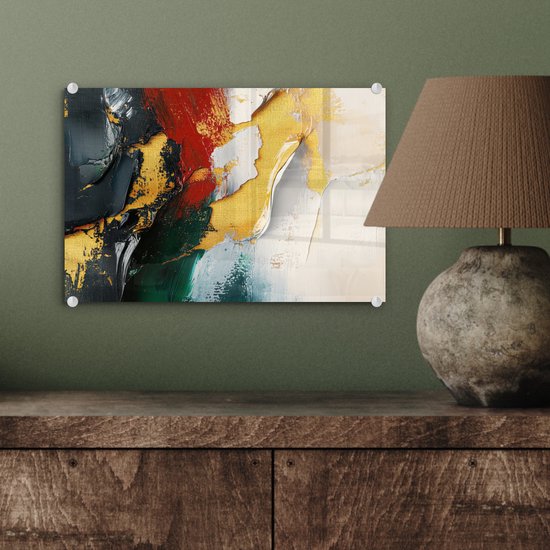 MuchoWow® Glasschilderij 30x20 cm - Schilderij acrylglas - Modern - Kerst - Abstract - Goud - Foto op glas - Muurdecoratie woonkamer - Wanddecoratie slaapkamer - Schilderijen