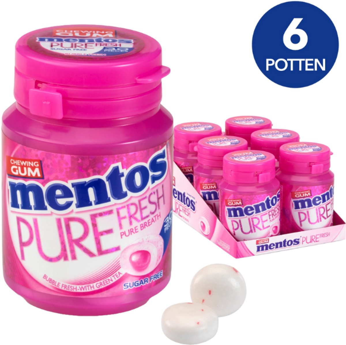 Mentos Gum | Pure Fresh | Bubble Fresh 30 | 6 stuks | 6 x 60 gram (30 stuks)